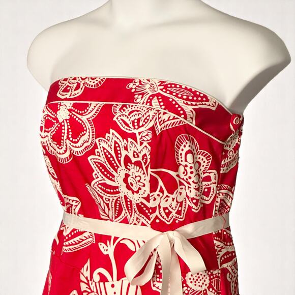 Vintage B. Smart Strapless Floral Dress Sz 12 Red White Summer Party Retro Glam - Picture 6 of 10